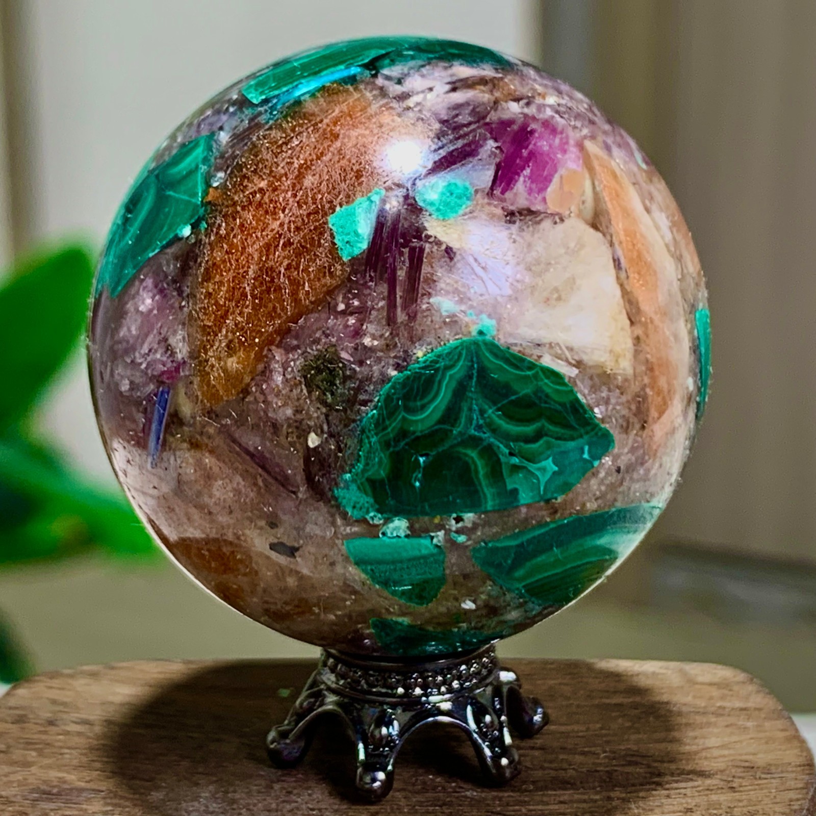 77G Newly discovered rare malachite purple mica symbiotic sphere restoration