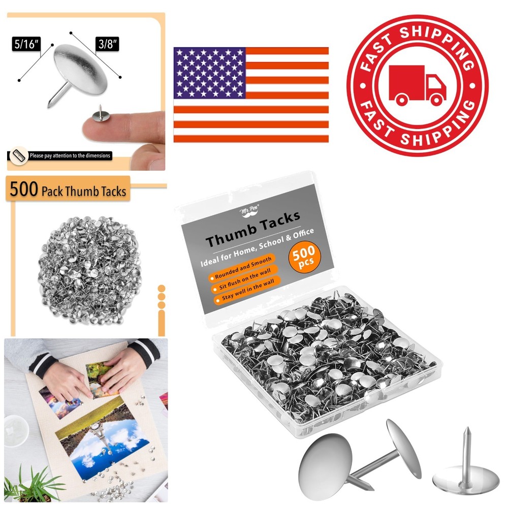 Thumb Tacks 500 Count Silver Flat Push Pins Perfect for Crafts and Memos