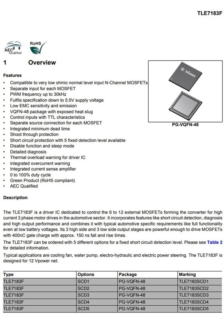 Infineon Microchip TLE7183F SCD2 in PG-VQFN-48 Case