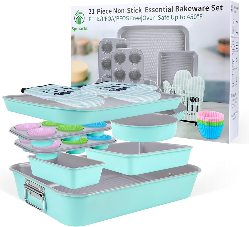21-Pieces Stackable Nonstick Bakeware Set, PTFE/PFOA/PFOS Free Baking Pans Set w