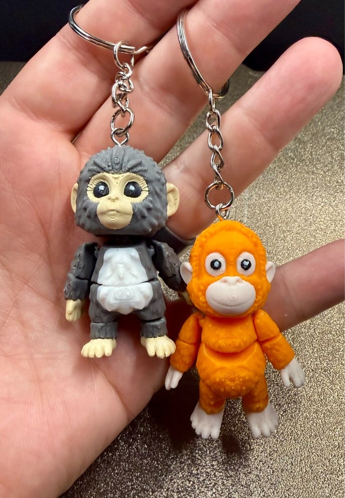 Punch the Monkey and His Stuffed Buddy – 3D Printed Keychain Set