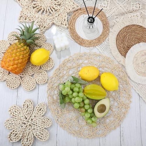 7 Pcs Boho Wall Baskets Decor Hanging Rustic Rattan Wicker Wall Baskets Round