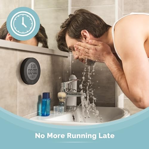Shower Timer Clock Waterproof Bathroom Timer – Digital Wall Clock with Black