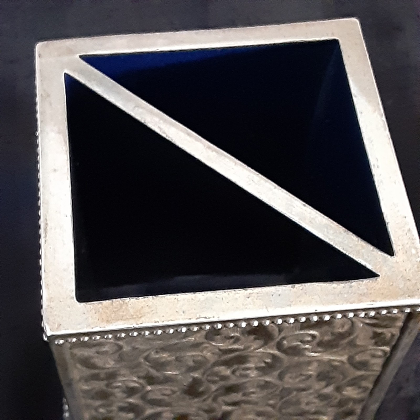 VTG Silver Plate Embossed Pen Pencil Stand Holder Square International Silver 4"