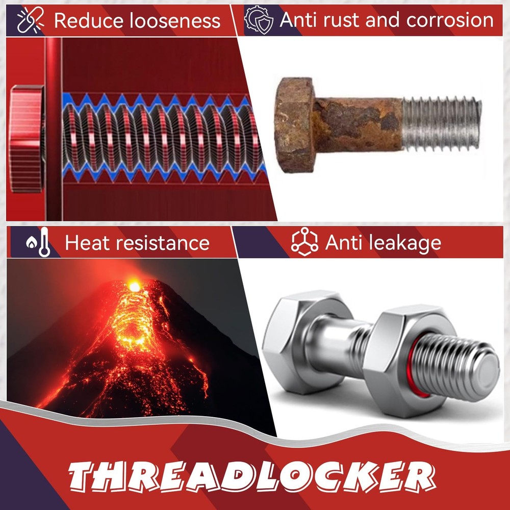 Thread Lock Blue and Red, Threadlocker Medium High Strength, blue