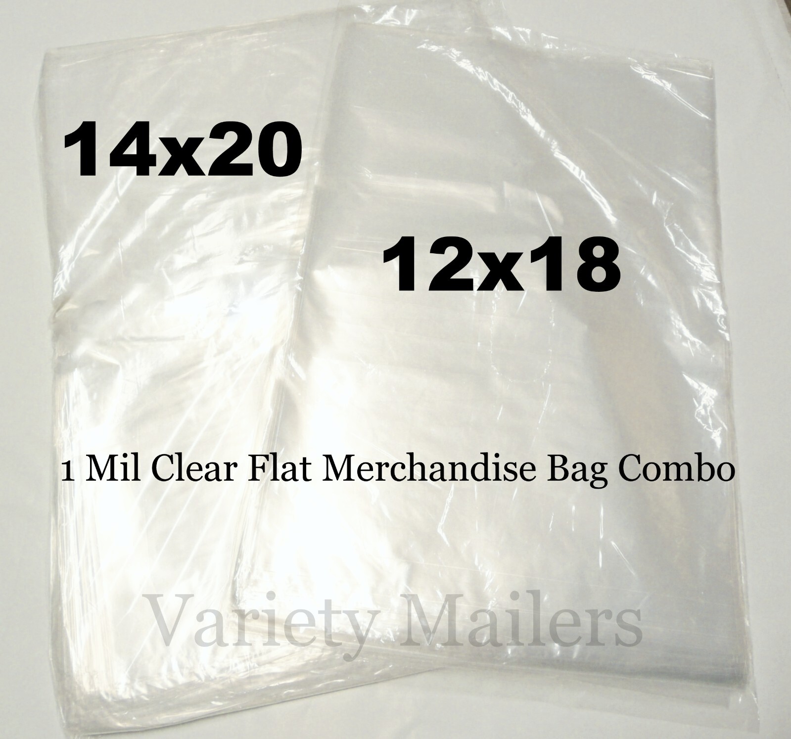 200 Merchandise Bag Combo 12x18 & 14x20 Clear 1 Mil Plastic Apparel Bags