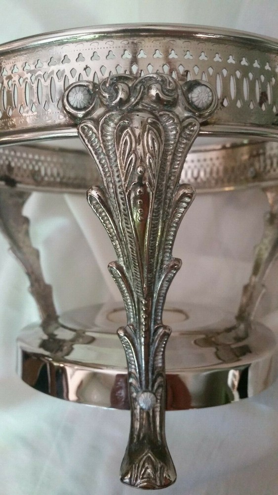 Damaged-Silver plated Pierced Gallery 2 qt. Round Food Warmer w lid-can u Sauder