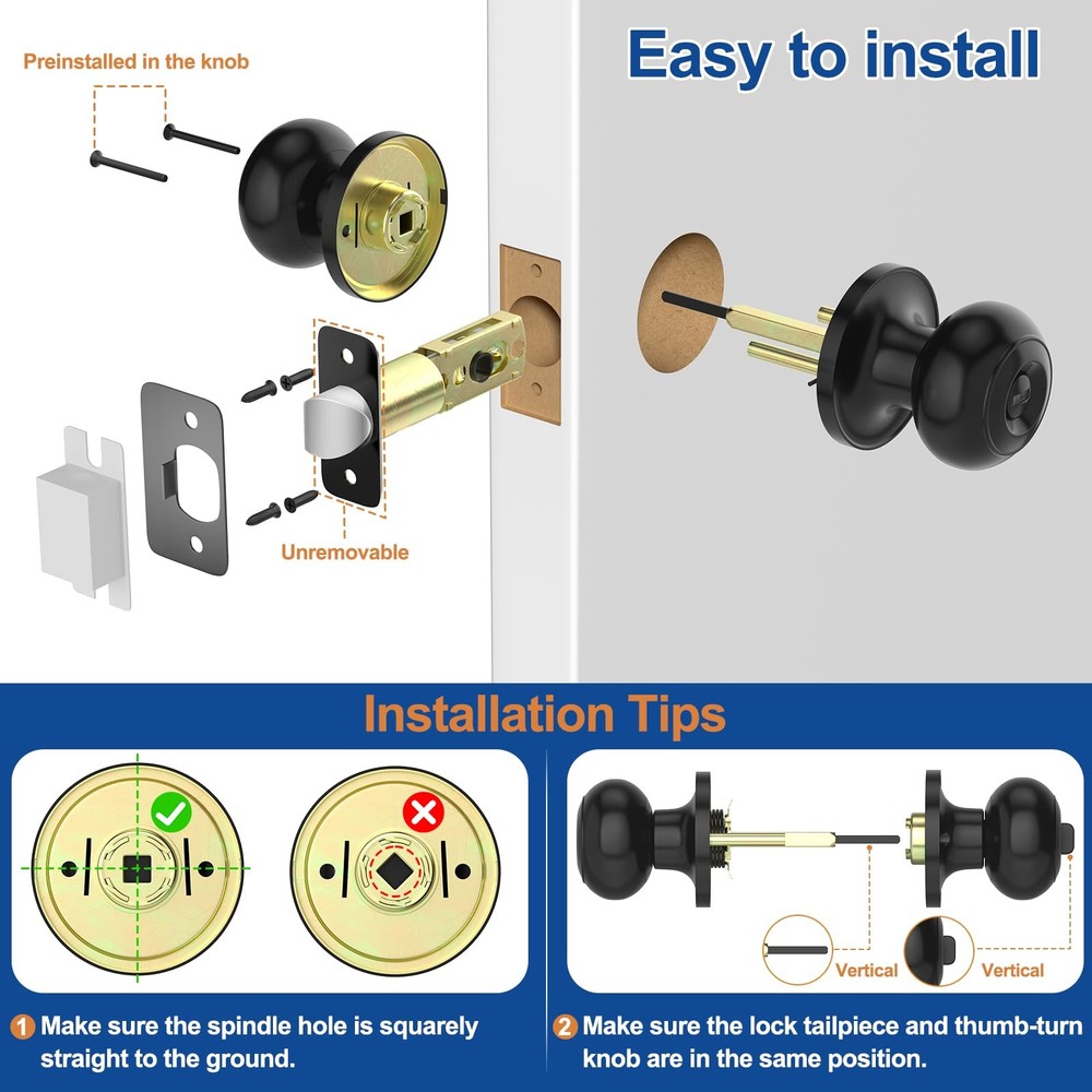 AEEKEL 10 Pack Privacy Door Knob, Matte Black Knobs Interior