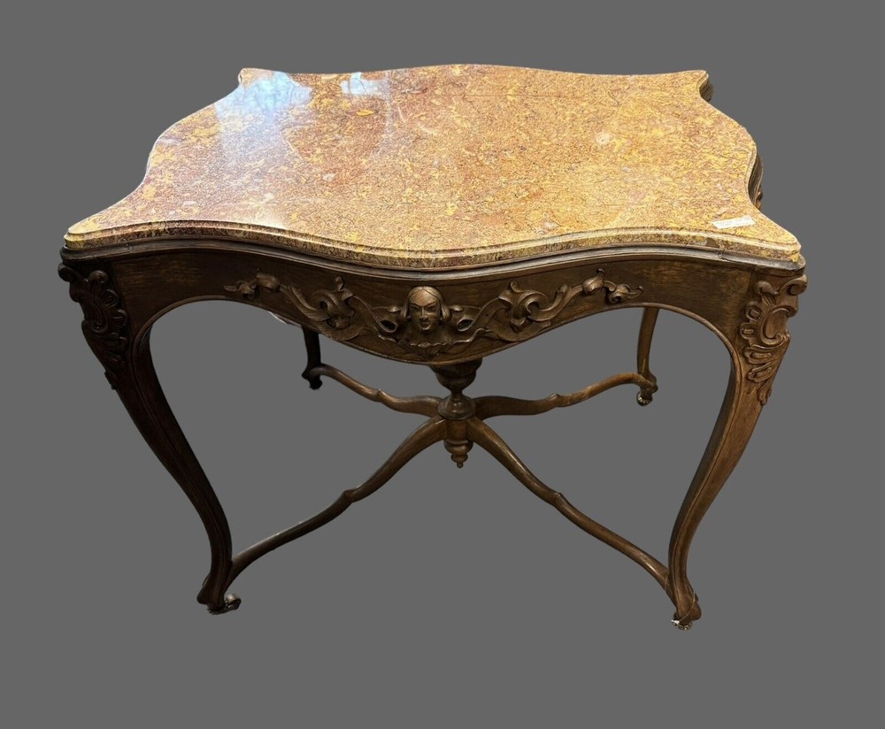 Antique Victorian Marble Top Figural Carved Parlor Table
