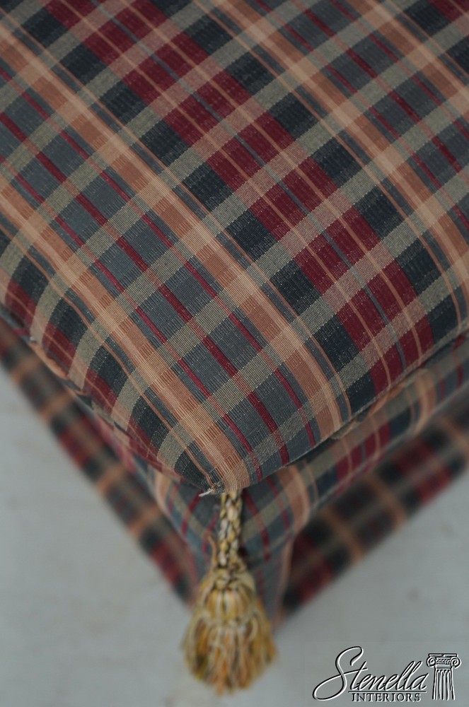 69619: Pair Custom Upholstered Plaid Print Upholstered Square Stools