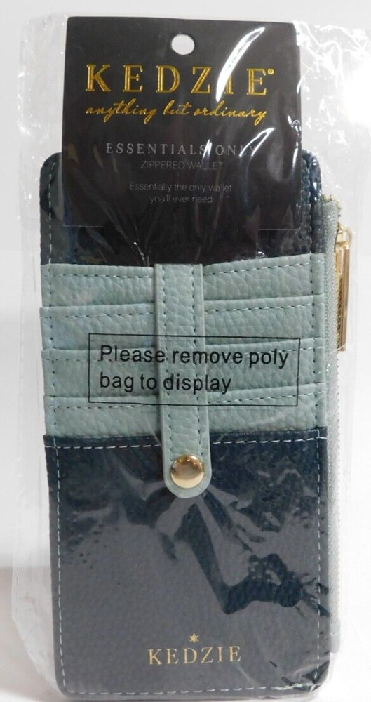 Kedzie Essentials Only Zippered Wallet in Vegan Leather NWT Blue / Light Blue