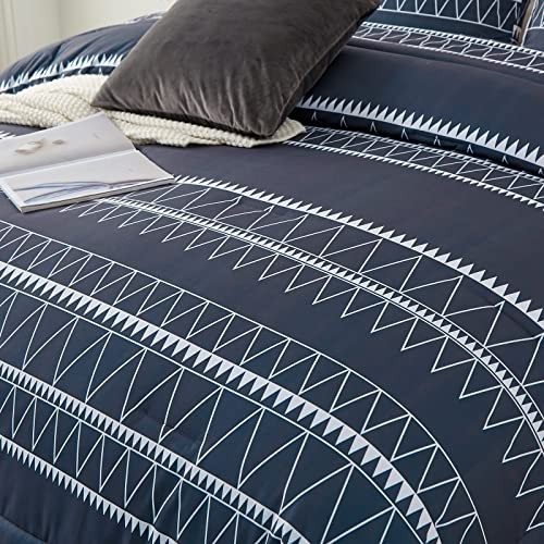 Comforter Set Reversible Boho Triangle Down Alternative Queen Navy Blue