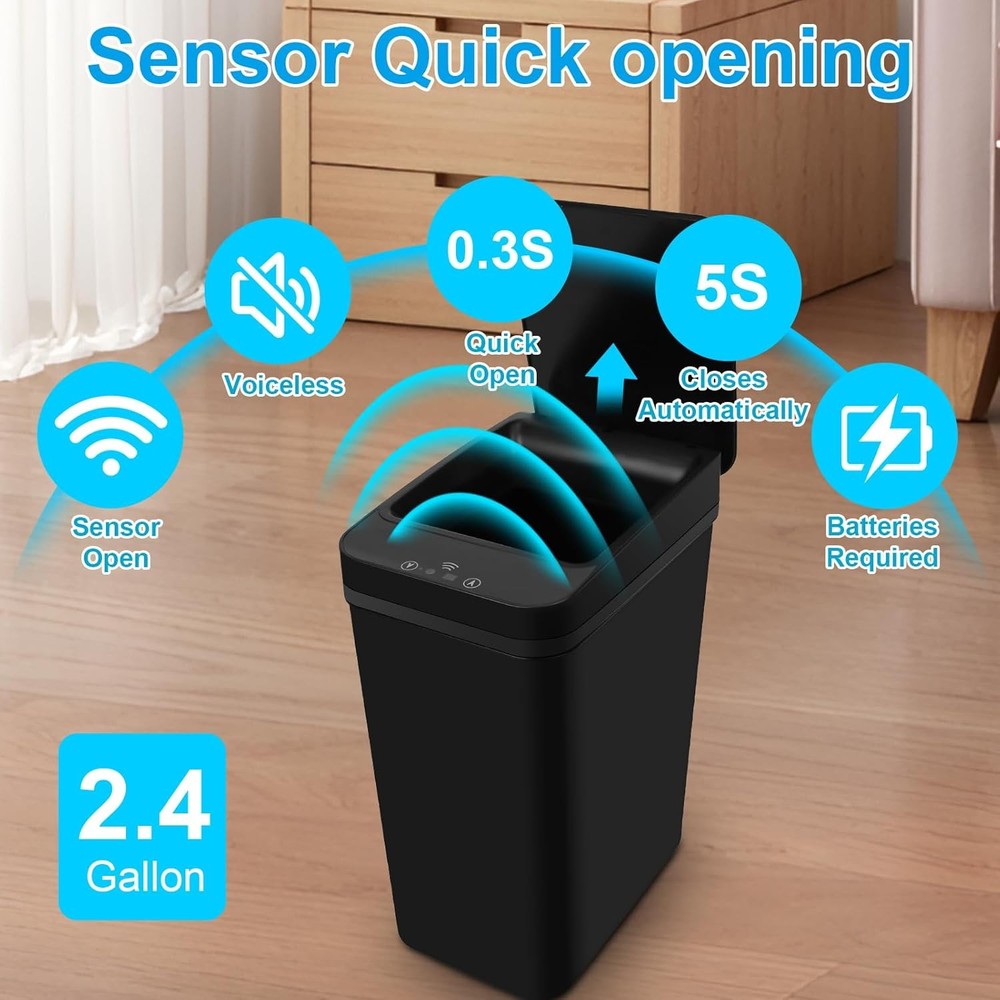 2 Pack Bathroom Trash can,Smart Touchless Can,Automatic Black+Black