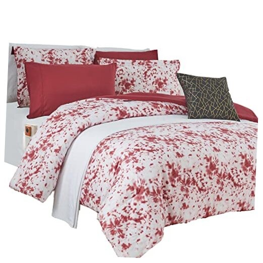Reversible 10-Piece Comforter Set, Tie-Dye Print, Decorative King Burgundy