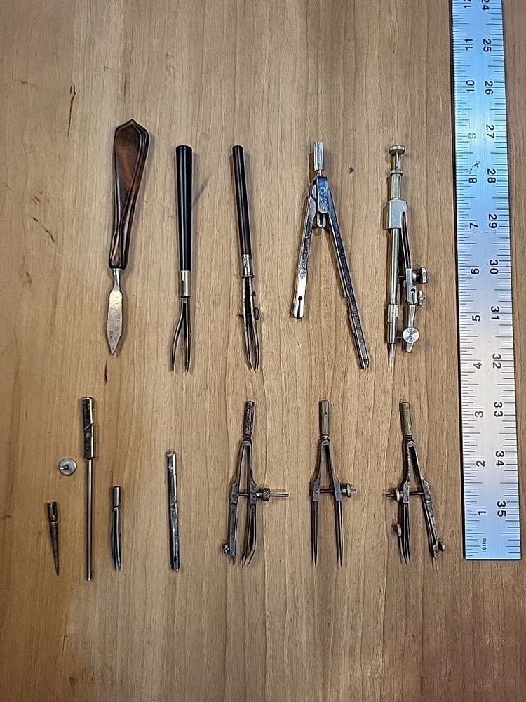 Vintage Compass Drafting Lot Nautical Engineering Mapping Lead K & E USA German