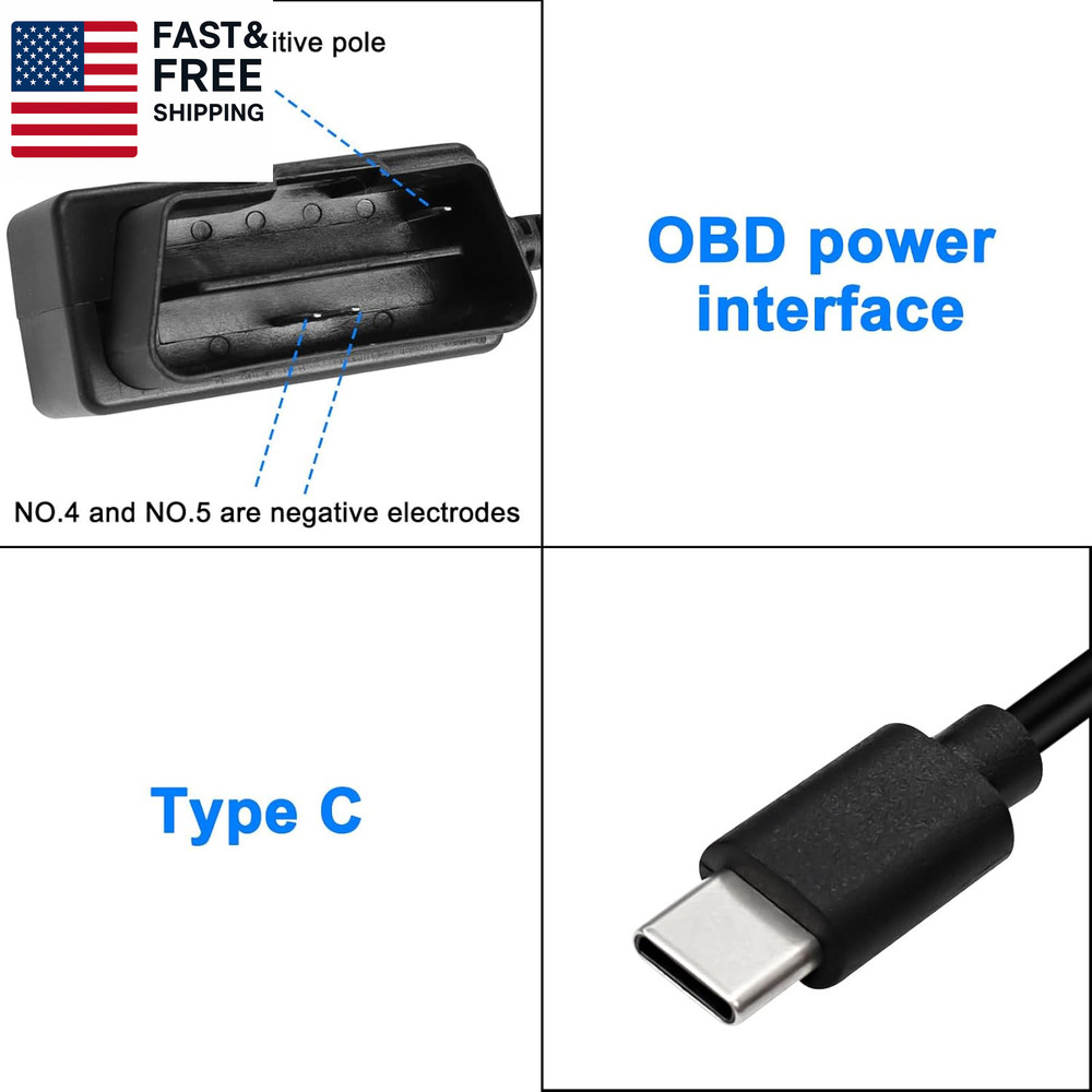 OBD Power Cable for Dash Camera Type C OBD2 Power Cable Adapter Hardwire Charge