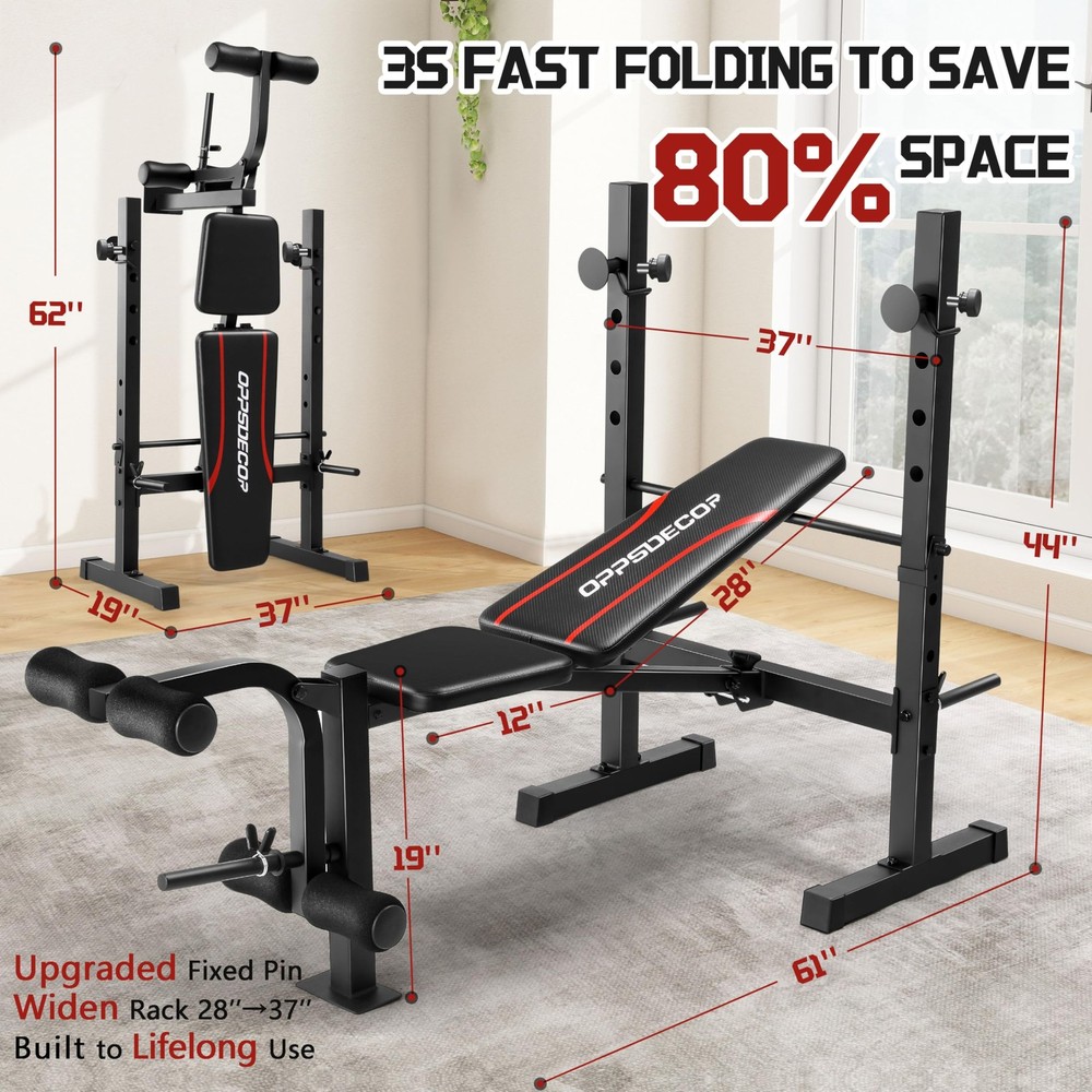 OPPSDECOR Multi-Function Weight Bench Set with Squat Rack Leg Extension & Curl