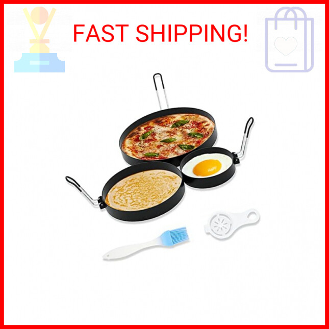8" Omelet Ring, 6" Pancake Ring, 3.5" Egg Ring for Griddle Frying Eggs (Upgrade