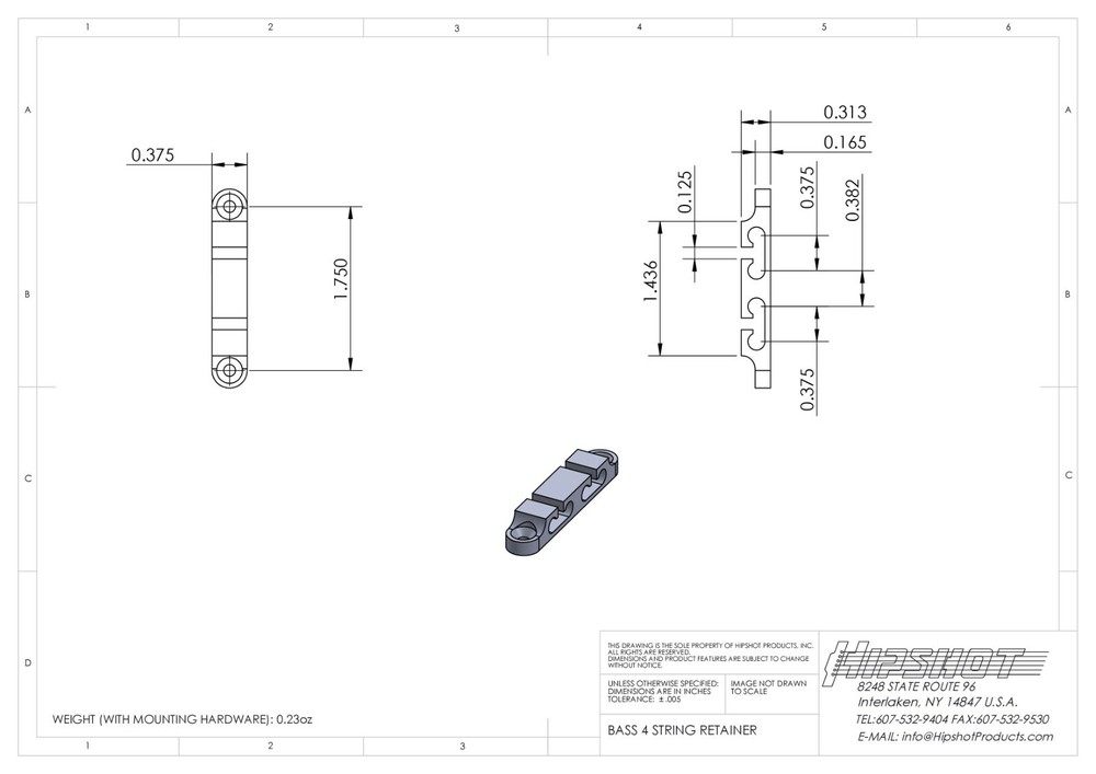 2SR-04B Hipshot Black 4-String Bass Headstock String Guide Tree Retainer