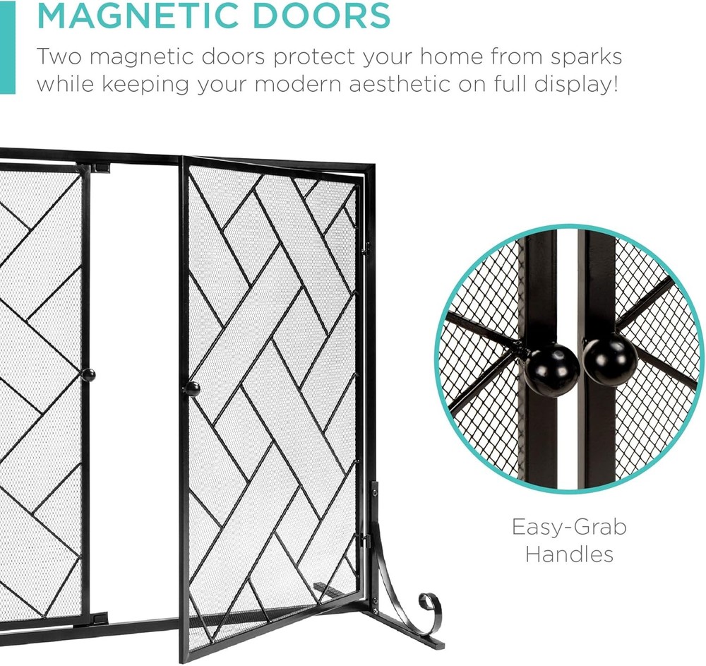 44x33in 2-Panel Handcrafted Wrought Iron Decorative Mesh Fireplace Screen