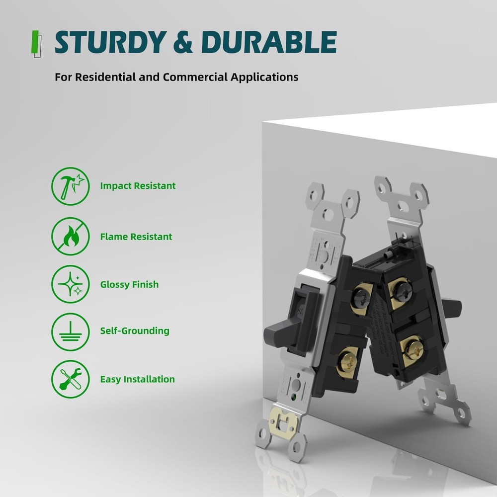 Toggle Electrical Switch, Single Pole Wall Switch, 15 Amp, 120 Volt, in Wall ...