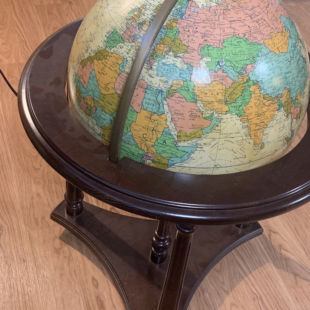 Replogle Heirloom Illuminated Floor Globe 16" Solid Wood Base Vintage 70's
