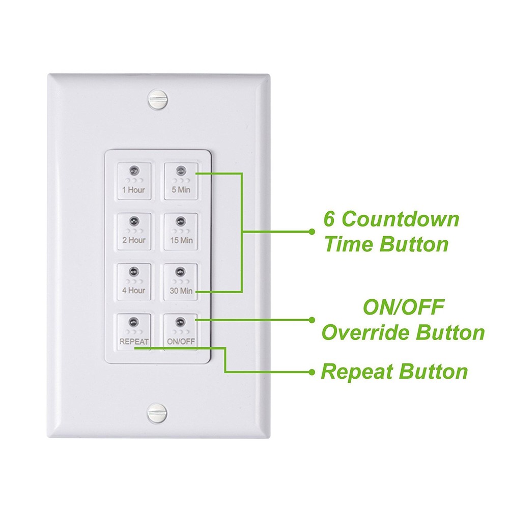 BN-LINK Countdown Digital In-wall Timer 5-15-30-60 mins 2 4 hours for lights