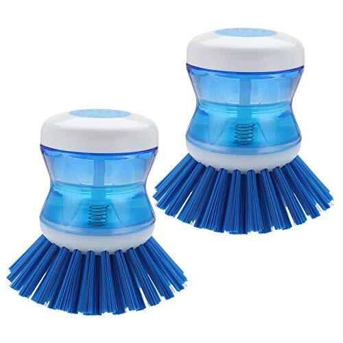 Blue Dish Soap Brush 2 Pack Stiff Bristles Durable Leak Proof Design