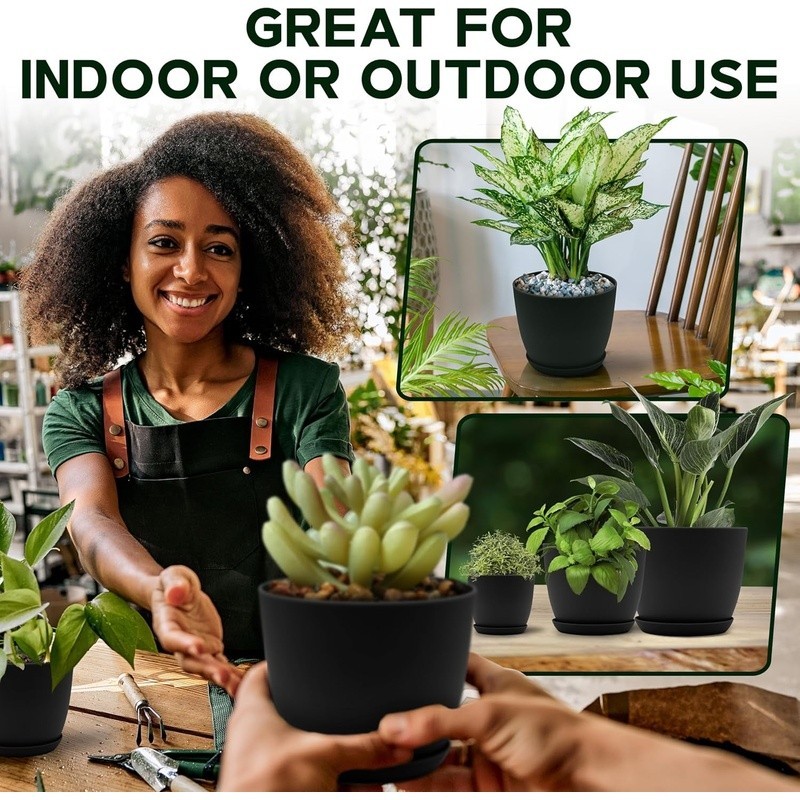 Stackable Plant Pots W/ Drainage Durable Plastic Planters Indoor Outdoor Use