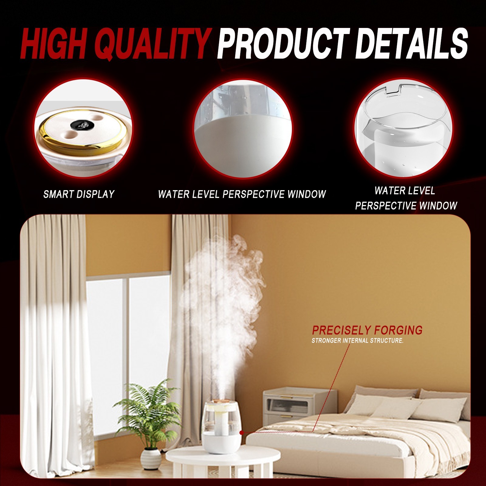 2L Humidifier for home use in bedrooms & offices, Cool Mist LED&high mist output
