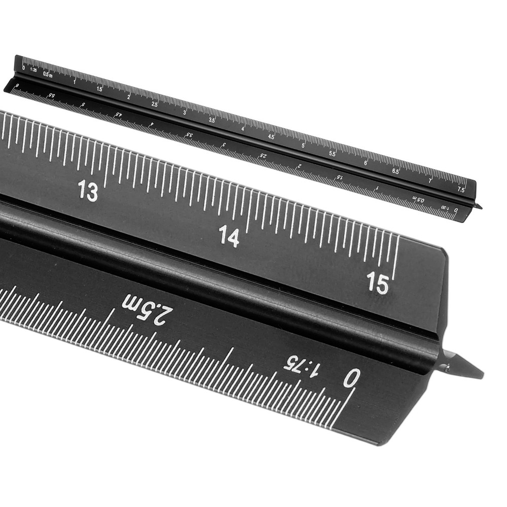 12 Inch Metric Architectural Triangular Scale Ruler Small Scale, Black
