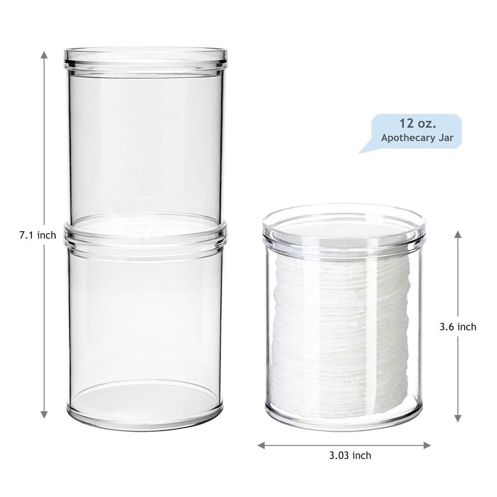 SheeChung 2-Pack Stackable Clear Qtip Holder - 10oz Crystal Apothecary Jars w...