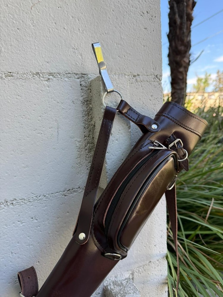 Handmade Leather Archery Side & Back Quiver w/ Zipper Pouch Adjustable Strap