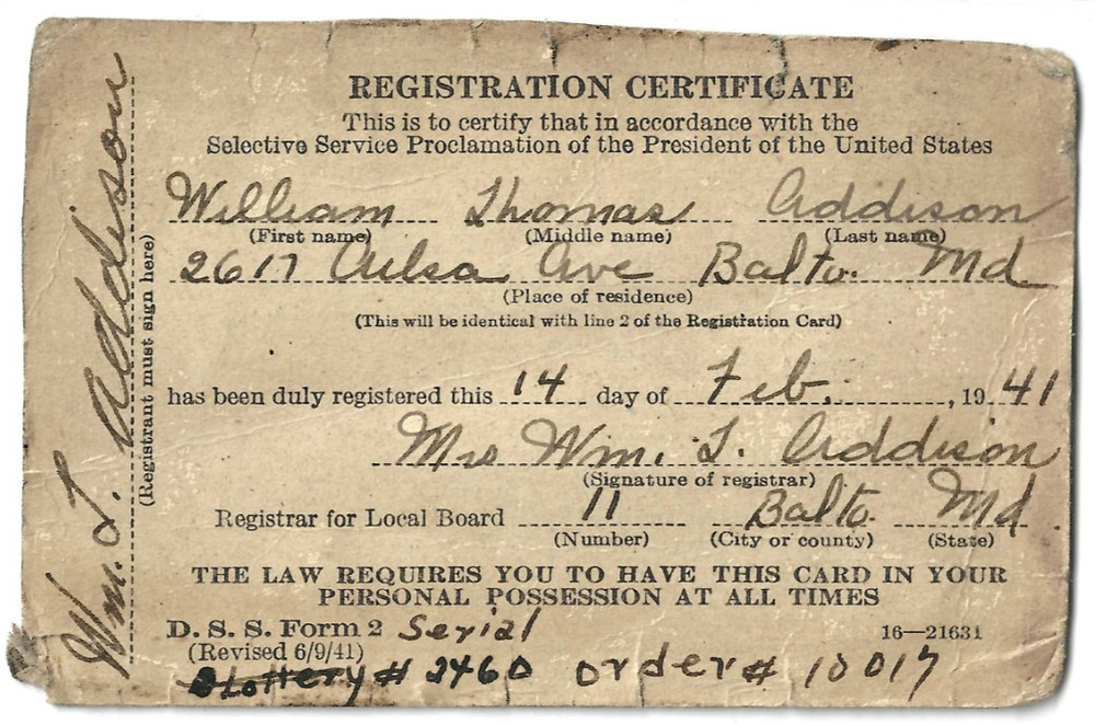 Selective Service Registration Certificate 1941 Proclamation DSS Form Valentines