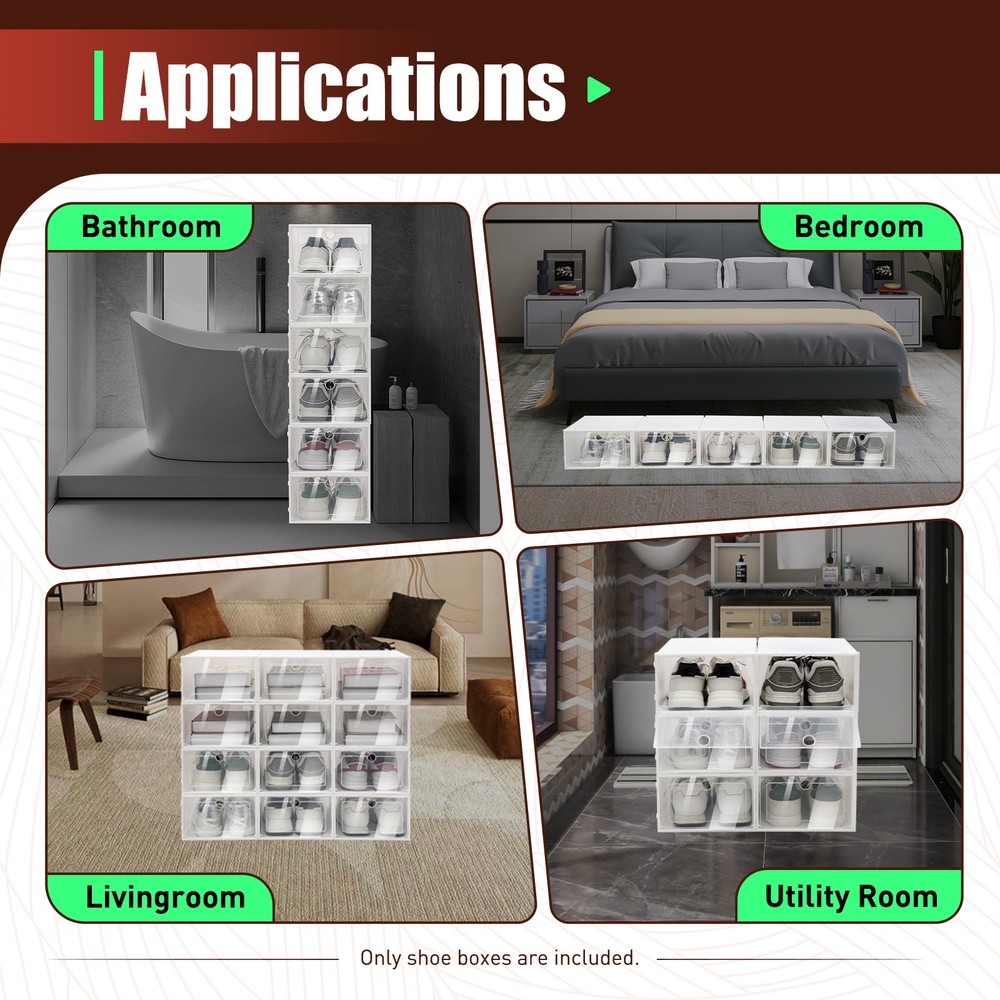 20 Pcs Shoe Box Clear Plastic Stackable Shoe Storage Foldable Shoe Containers