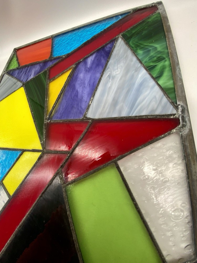 STUNNING STAINED GLASS PANEL Abstract Modern Geometric Frank Lloyd Wright Style