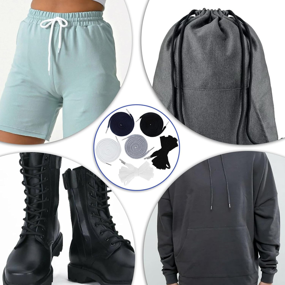 6 Pcs Flat and Round Drawstring Cords, 54" Hoodie String Replacement with Eas...