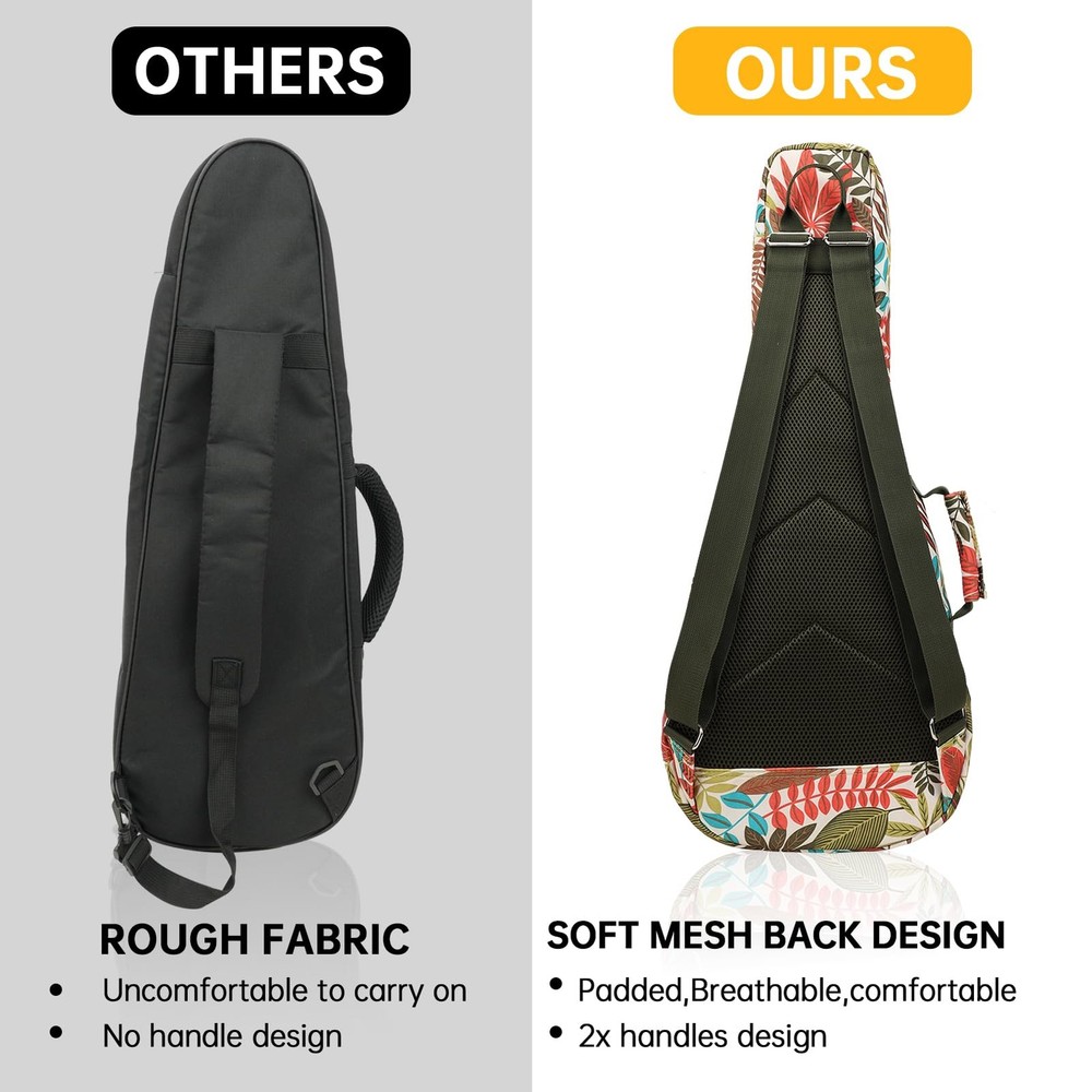 Premium 26" Ukulele Case, 10mm Back Panel Padded,Adjustable Strap,Durable Poc...