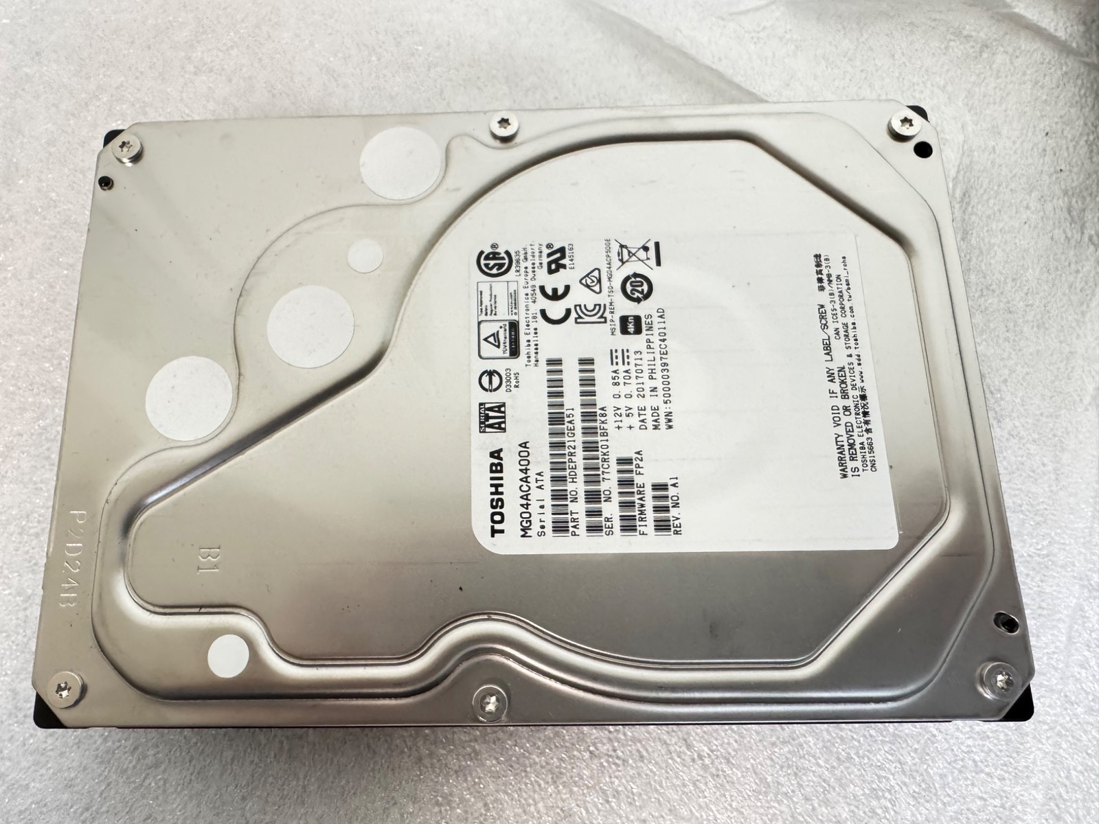 Toshiba MG04ACA400A HDEPR21GEA51 FP2A REV. A1 4TB 4000gb 3.5" SATA Hard Drive HD