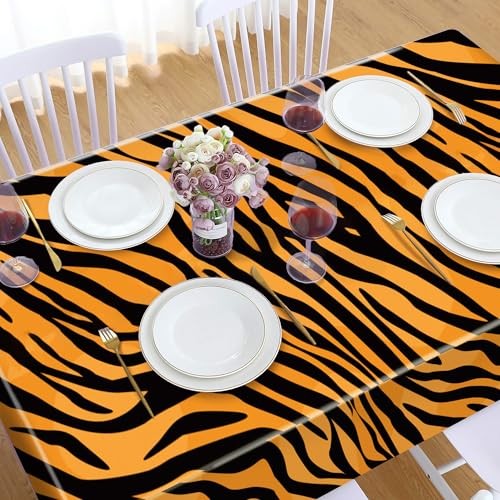 2 Pack Plastic Tablecloths, Tiger Stripes Disposable Table Covers, Style 5