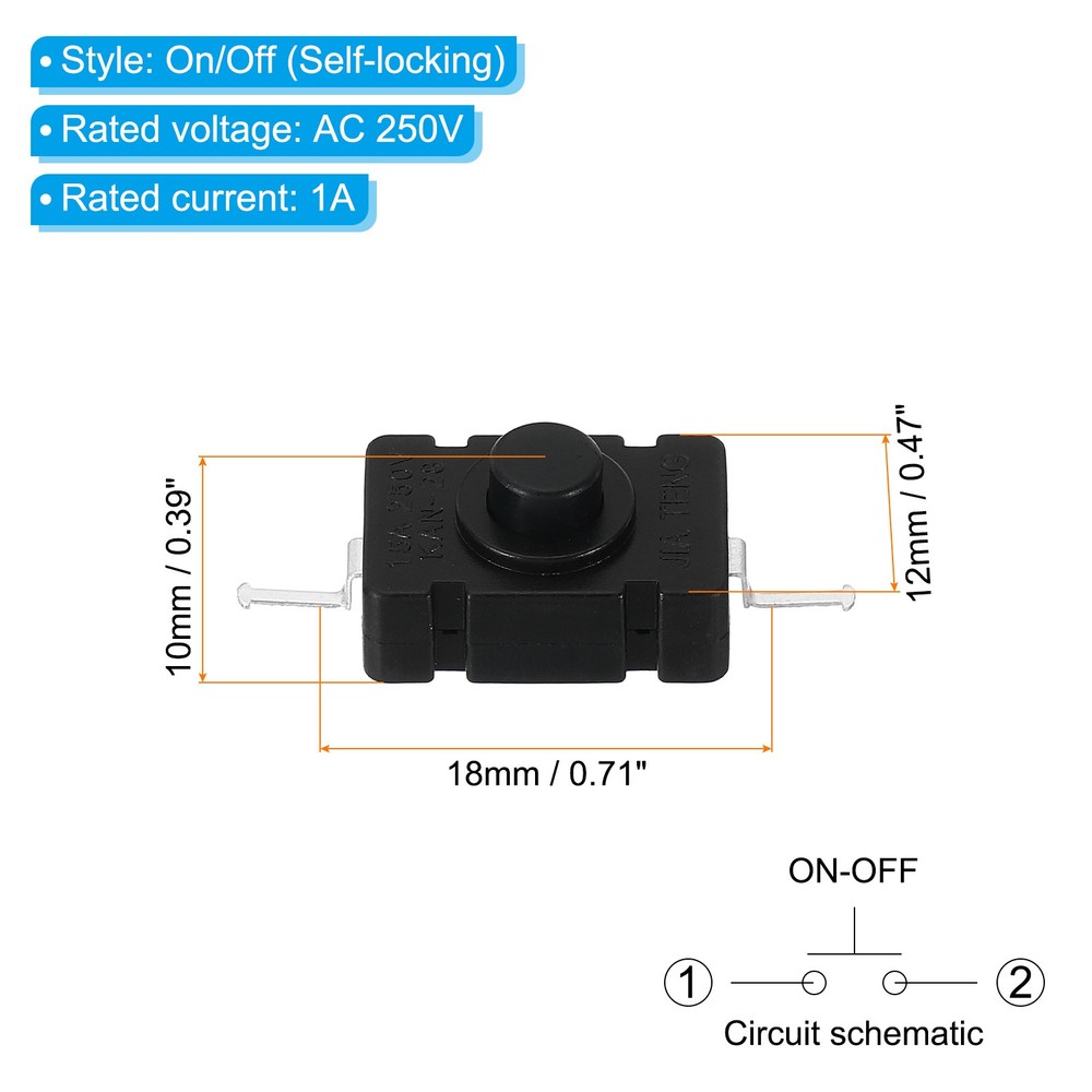 Latching Push Button Switch, 10 Pcs KAN-28 Needle Pin Micro Switch, Black