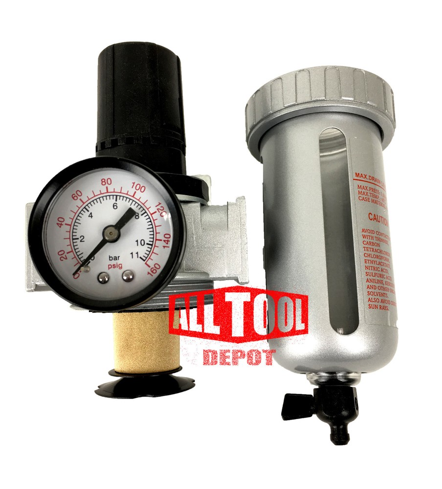 1/2" Mid Flow Air Compressor Regulator & Filter Combo w/ Gauge /Manual Drain
