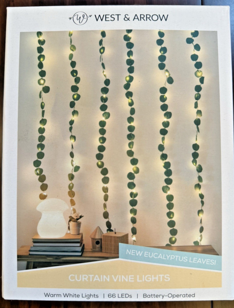 2 Boxes LED Eucalyptus Vine Curtain String Lights, 66 LEDs, West & Arrow, NIB