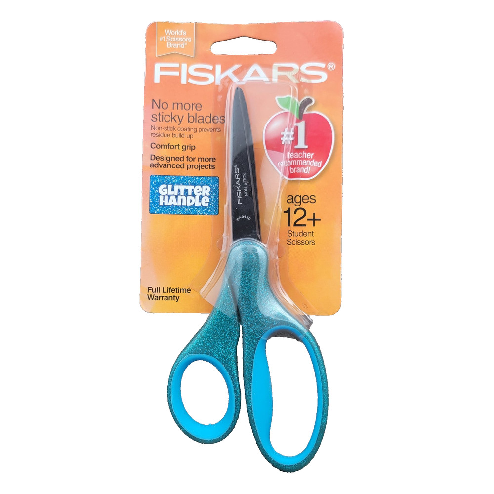 FISKARS 7" Student Scissors Blue Glittter Handle 12+ Classroom Create Art Craft