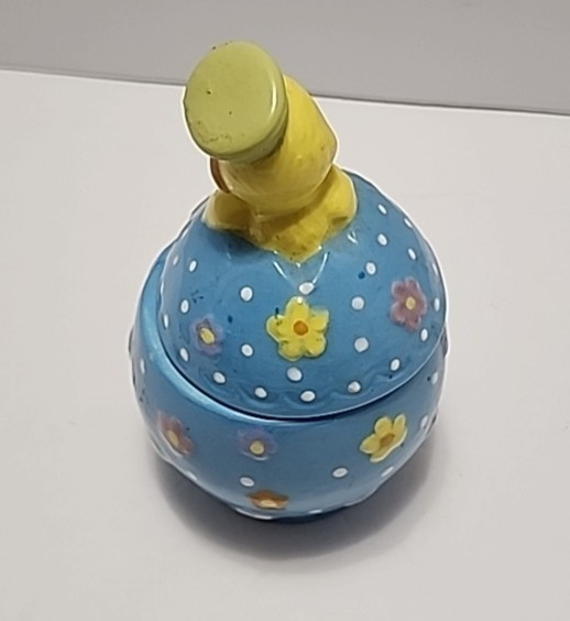 Ceramic Easter Egg Trinket Box Decor With Baby Chicks And Spring Flowers