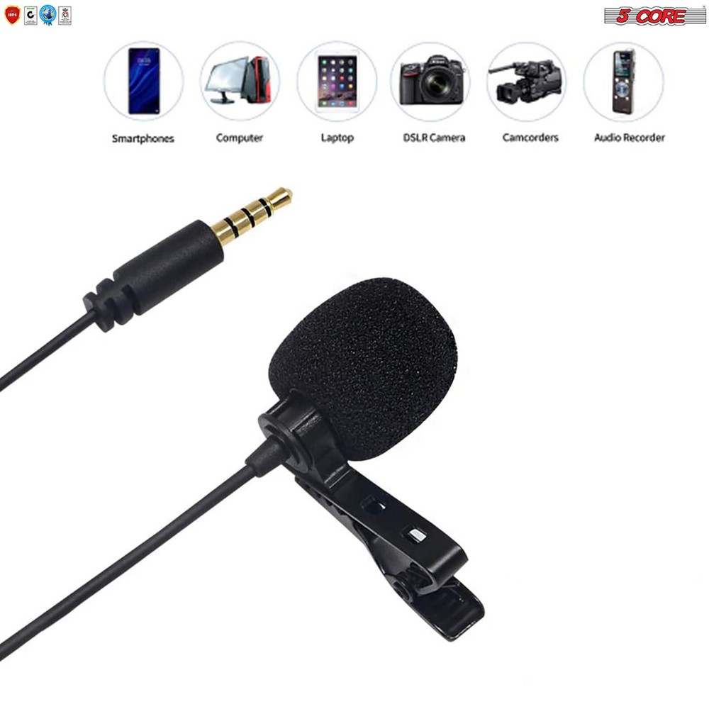 5Core Lavalier Microphone Clip On Mic Professional Grade Lav Lapel Microfono