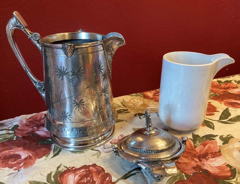 Antique / Vintage Reed & Barton Silver Plate Pitcher Tankard W/ Ceramic Insert