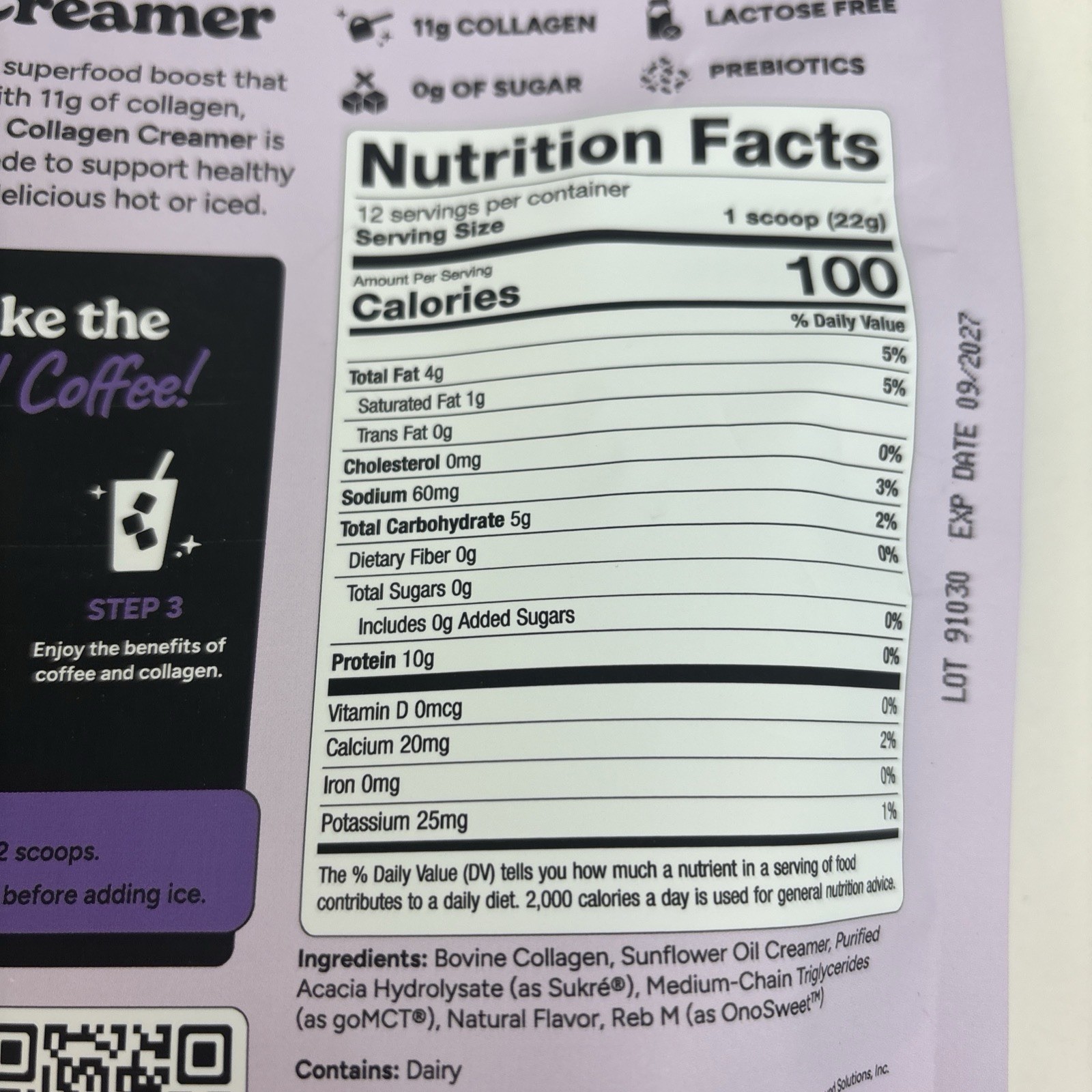 Javvy Sweet Cream 11g Collagen Lactose Free Creamer Prebiotics MCT Oil 0g sugar