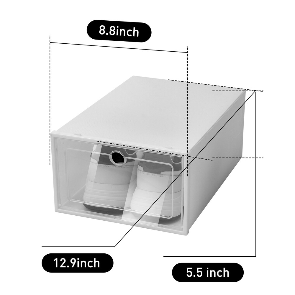 20pcs Large Plastic Shoe Storage Boxes Drawer Stackable Foldable Organiser Clear