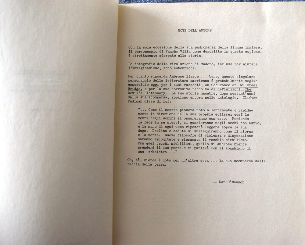 " IL Diavalo in Messico " Original Script Screenplay